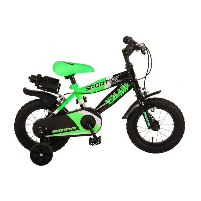 Volare Sportivo Kinderfiets - Jongens - 12 inch - Neon Groen Zwart - Twee Handremmen - 95% afgemonteerd
