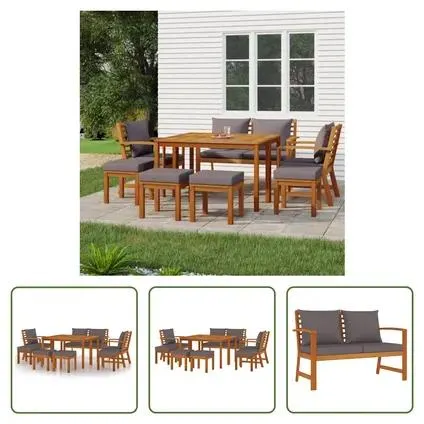 vidaXL Ensemble à manger de jardin coussins 9 pcs Bois acacia