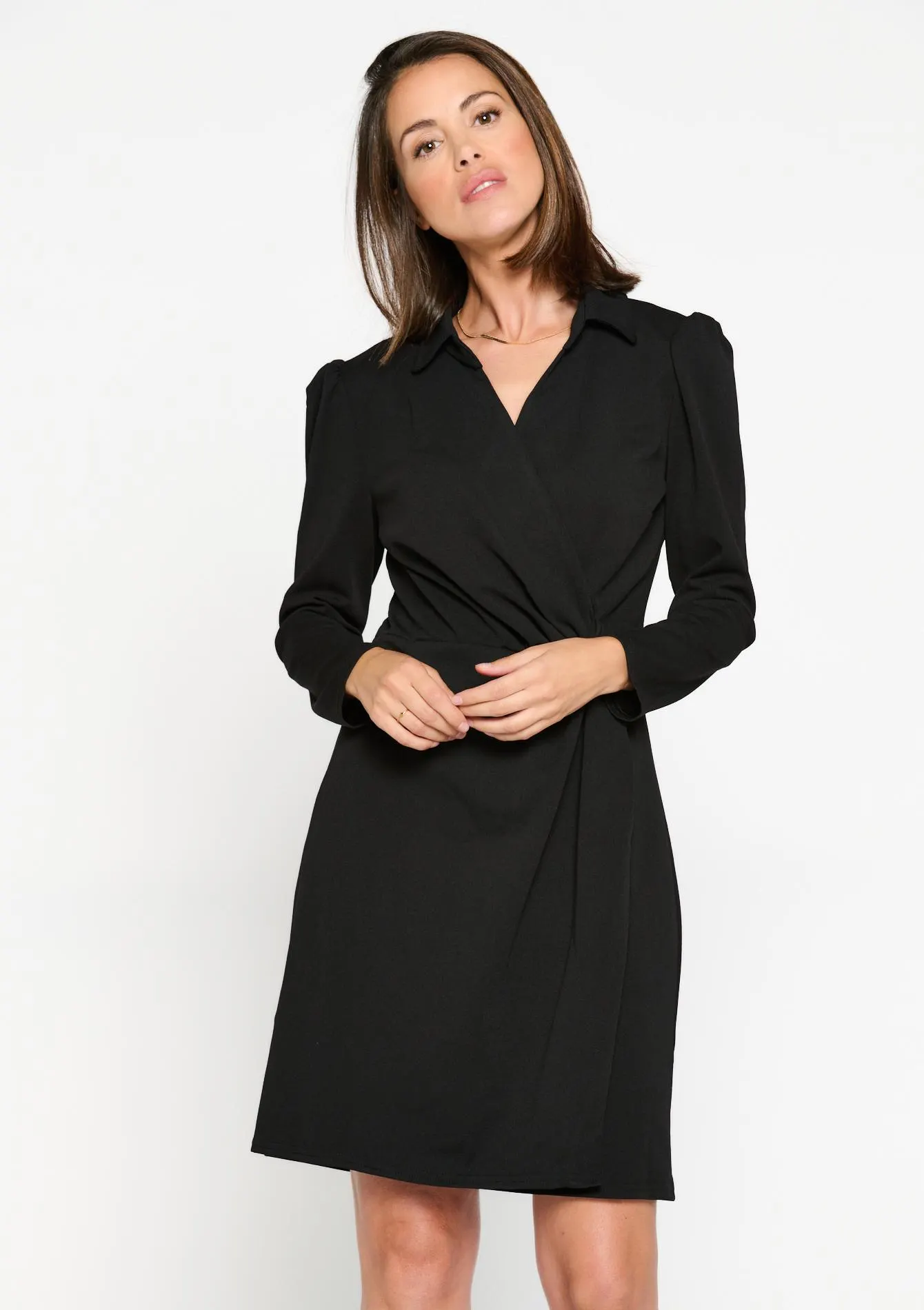 Wrap dress with shirt collar