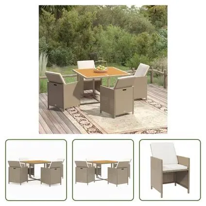 vidaXL Meubles à dîner de jardin 5 pcs et coussins Poly rotin Beige