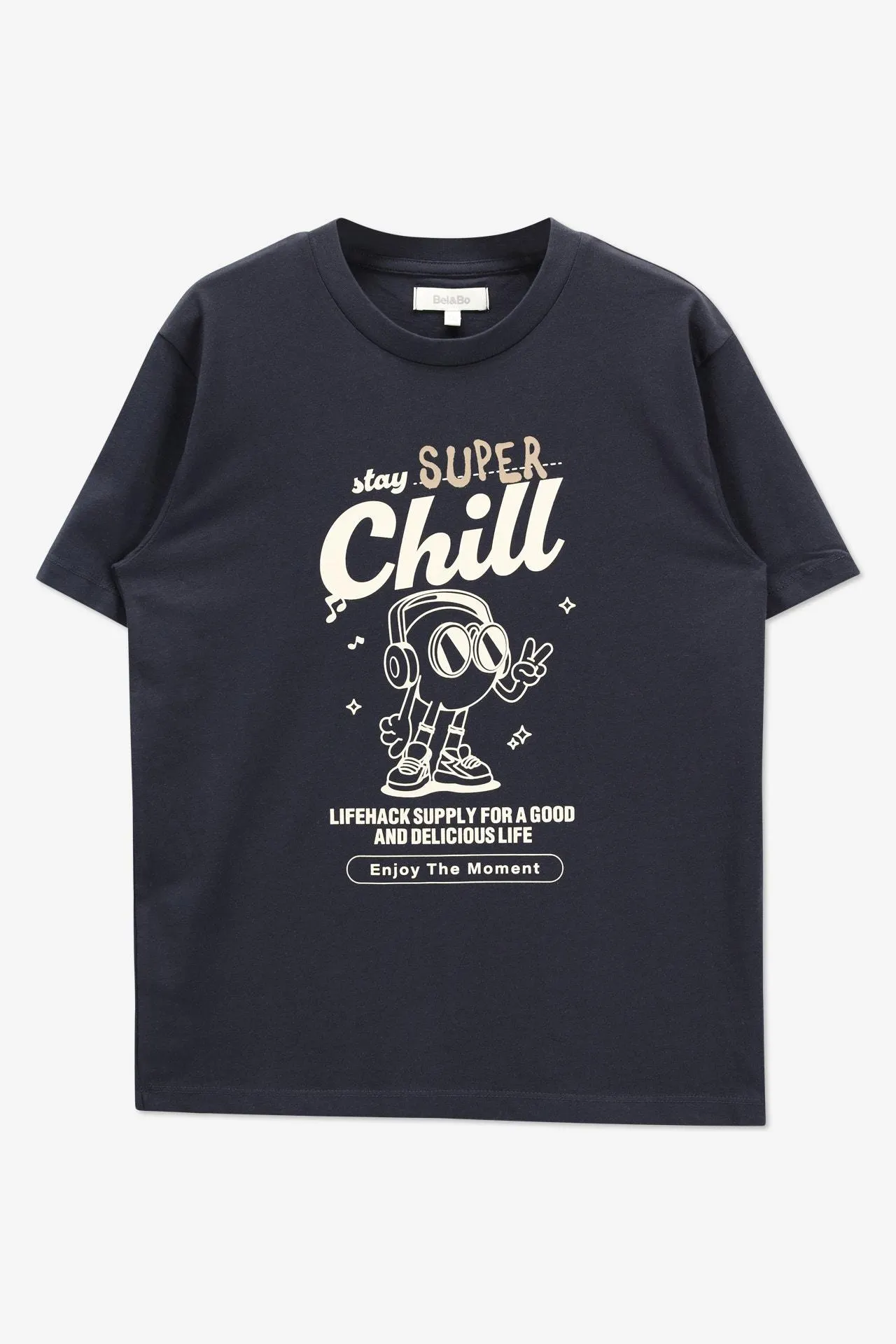 Donkerblauw T-shirt met borstprint