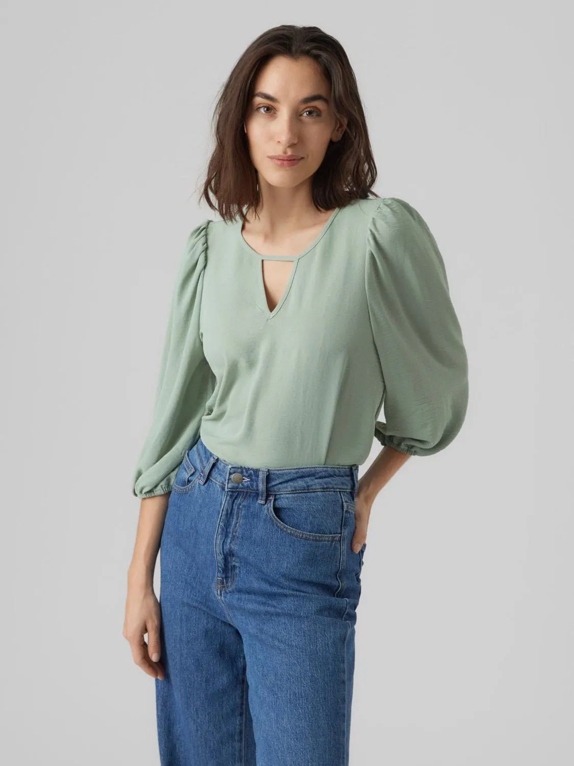 Regular fit V-Hals Manchetten met elastiek Volumineuze mouwen Top