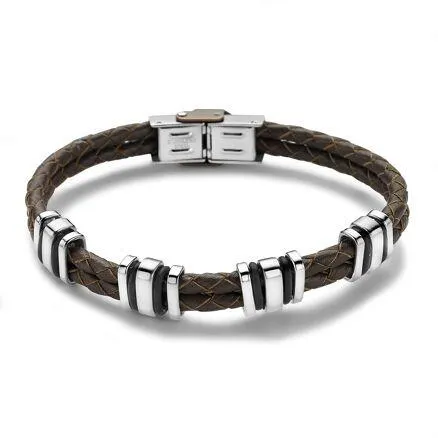 armband in bruin leder en edelstaal