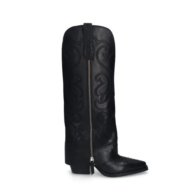 Zwarte leren cowboylaarzen met sierstiksels