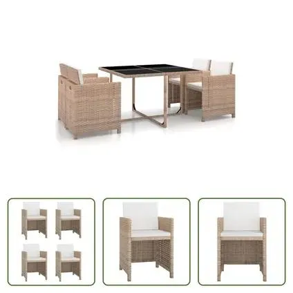 vidaXL Salon de jardin 5 pcs avec coussins Résine tressée Beige