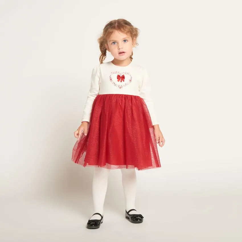 Robe de fête manches longues effet 2 en 1 pour bébé fille