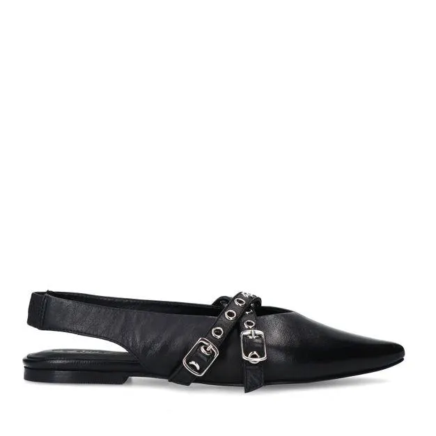 Zwarte leren slingbacks met buckles