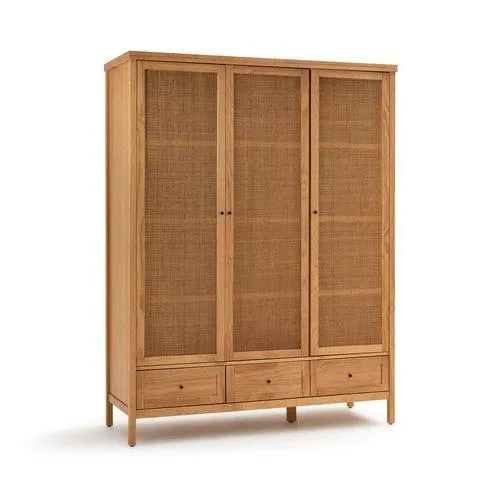 Armoire 3 portes pin massif et cannage, Gabin