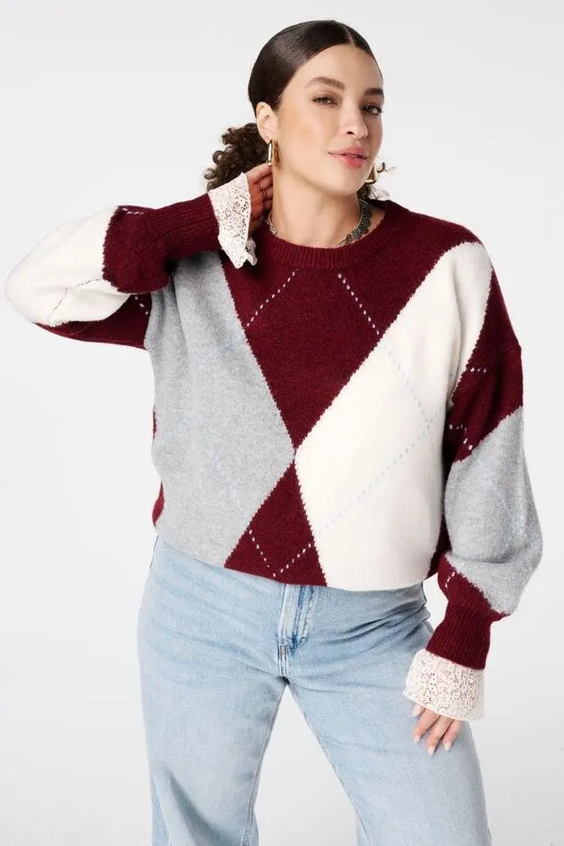 Gebreide trui met ruit patroon