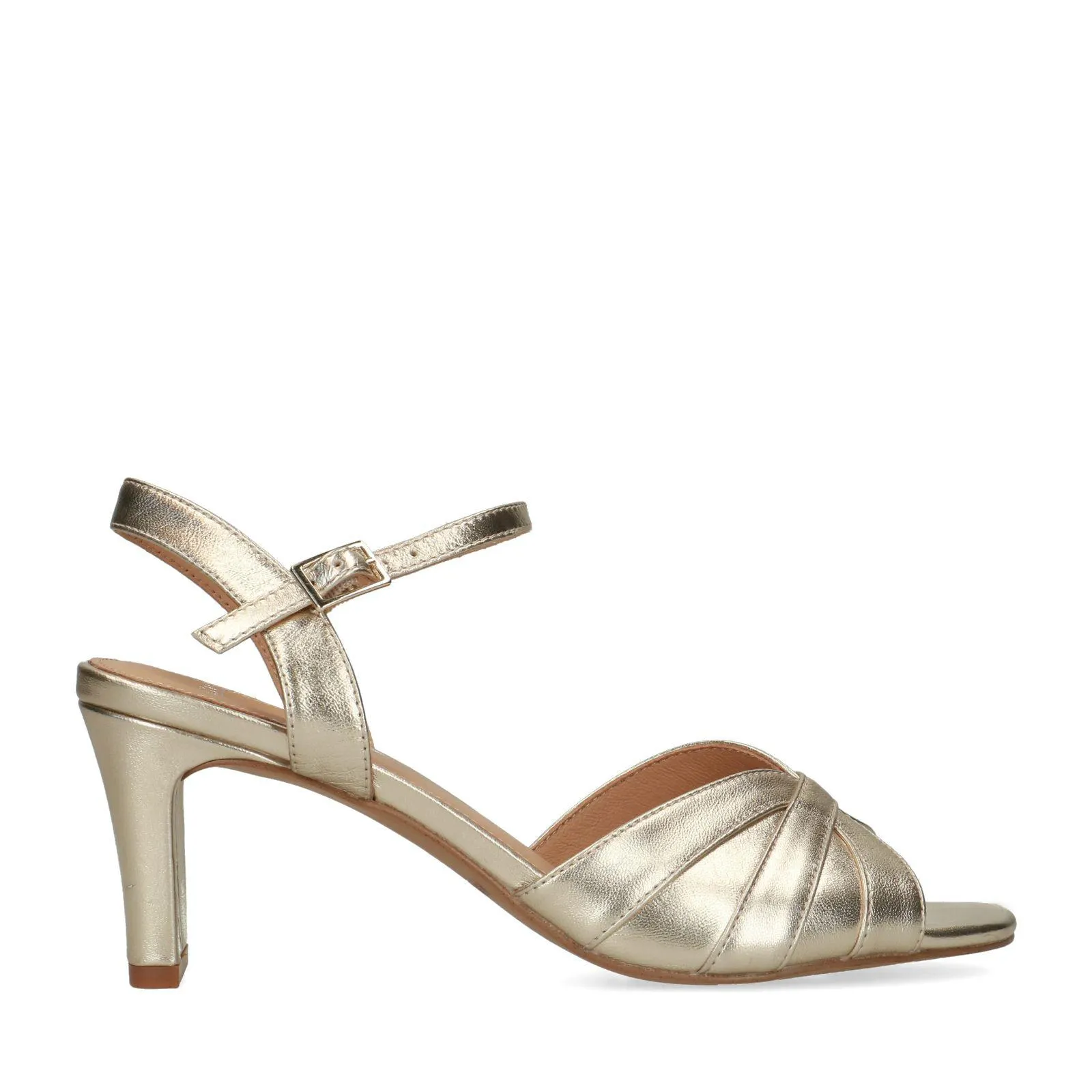 Manfield Gouden leren sandalen met hak