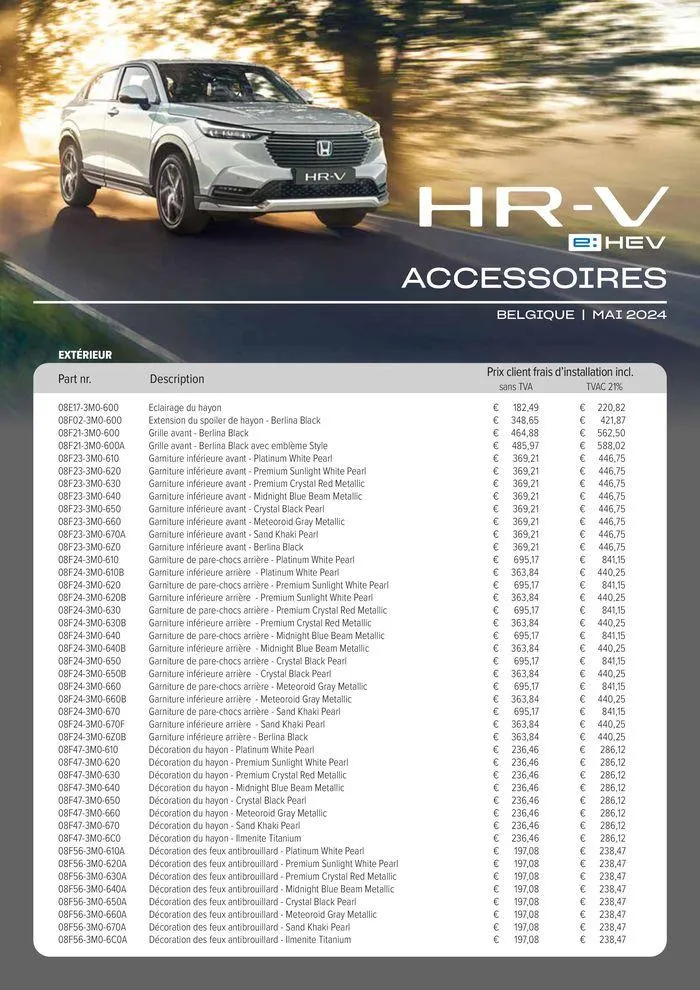 Honda HR-V e:HEV — Liste de prix des accessoires van 26 april tot 26 april 2025 - folder pagina 1