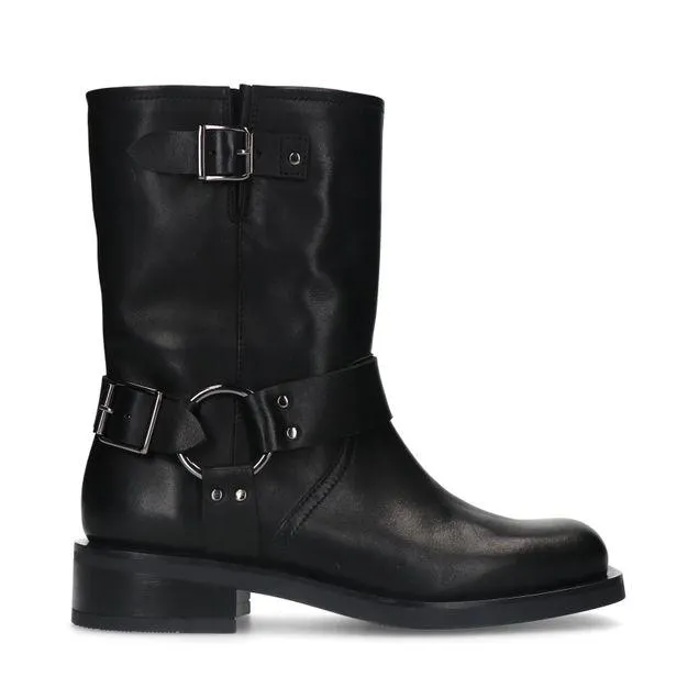 Zwarte buckle biker enkelboots