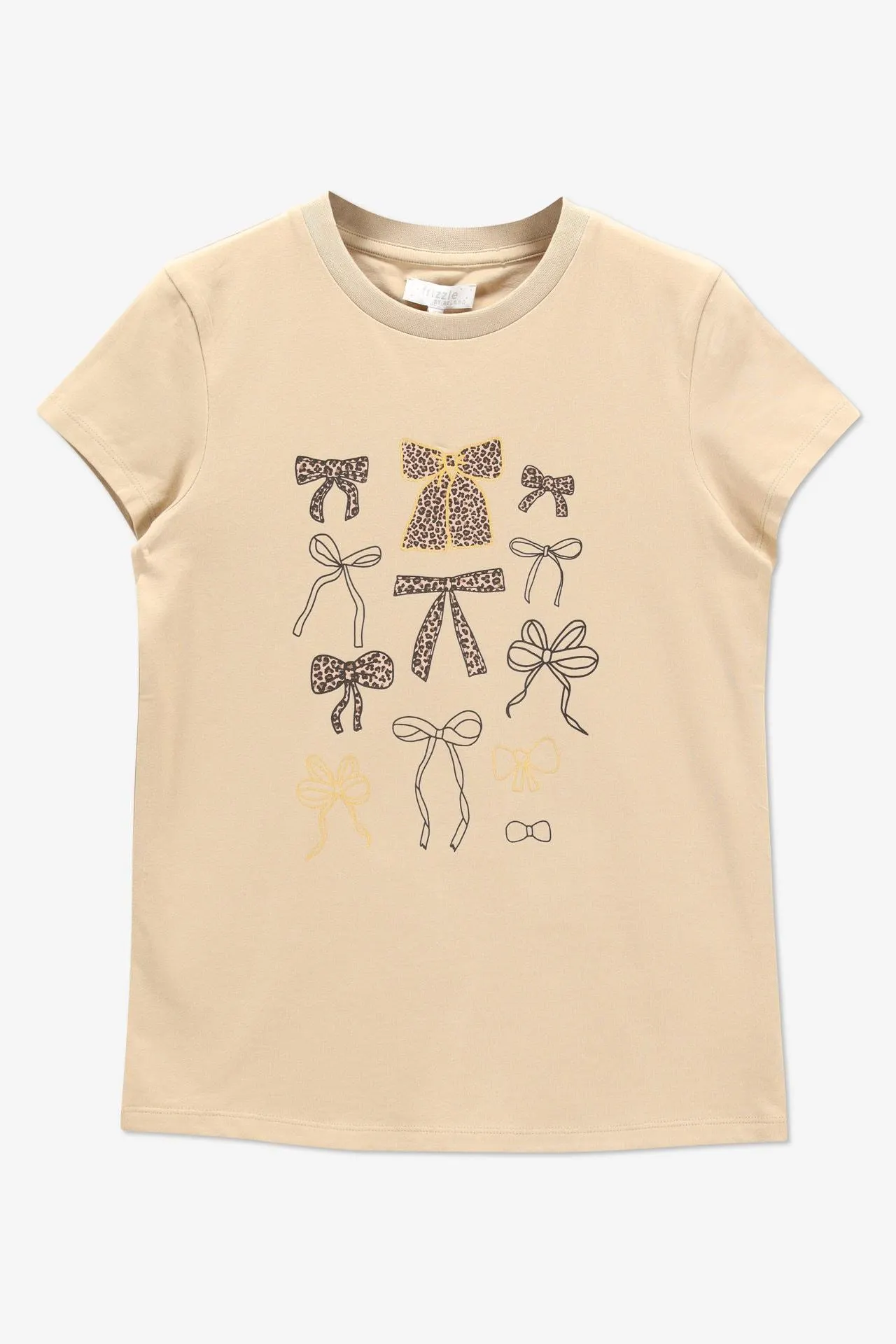 Beige T-shirt met strikjesprint in dierenprint