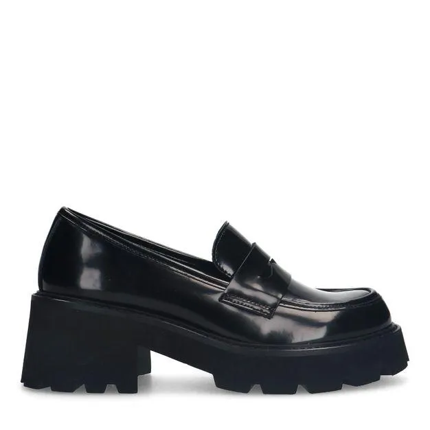 Zwarte leren chunky loafers