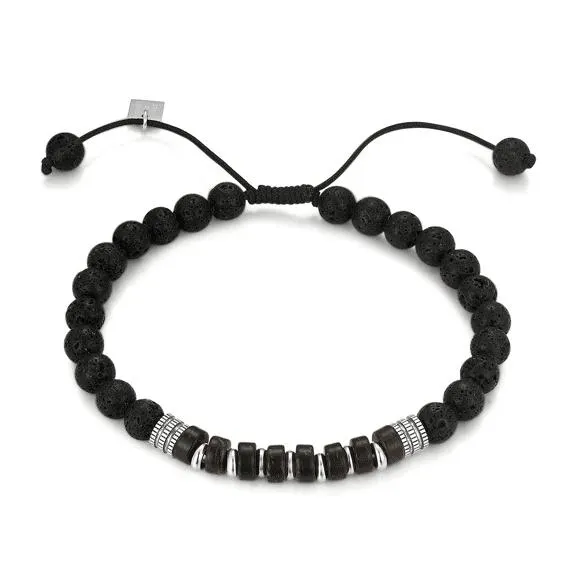 Armband in edelstaal, zwarte kralen