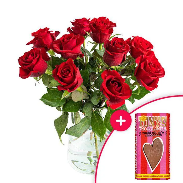 Boeket liefdevol + Chocohart Tony's 180g