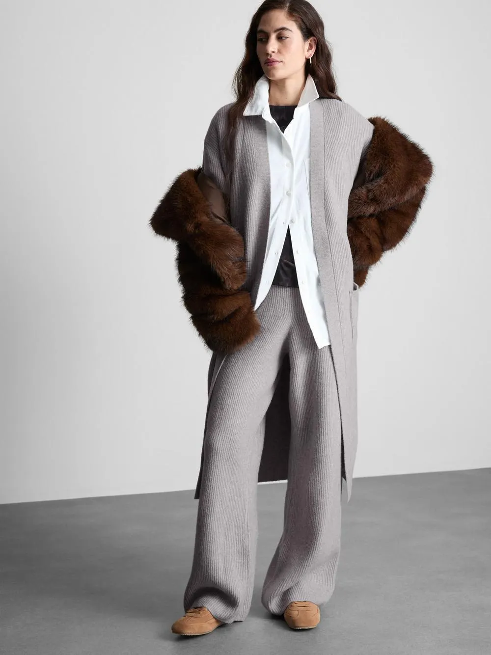 Gilet long en maille côtelée