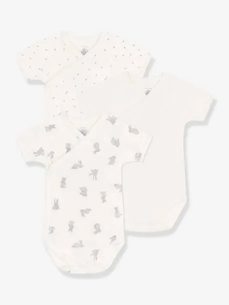 Lot de 3 bodies croisés manches courtes lapins bébé PETIT BATEAU