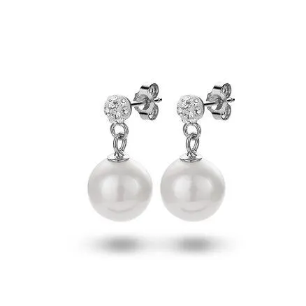 Oorbellen in zilver, parel en kristallen bollletje