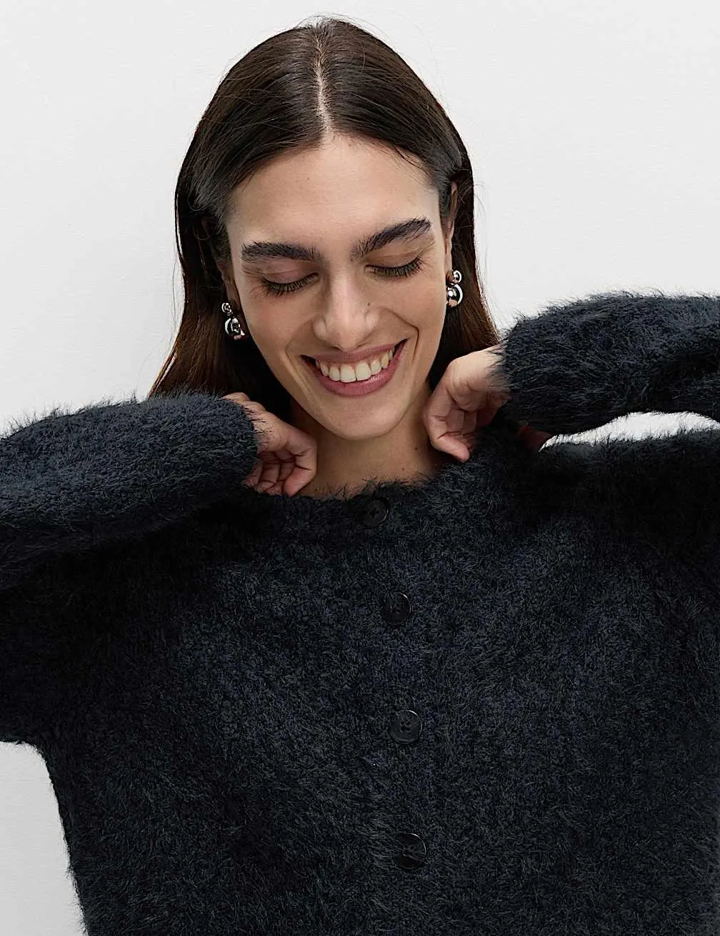 Textured Crew Neck Cardigan