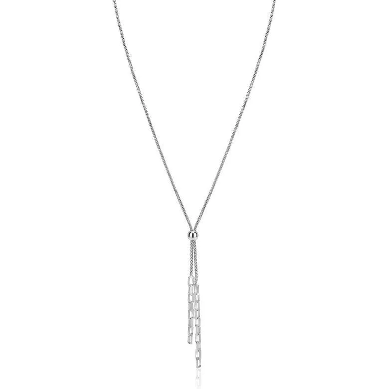 ZINZI zilveren Y-collier 43–46cm met popcorn schakel en twee bungelende kettinkjes ZIC2710