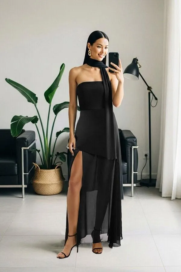 Vestido largo con chal