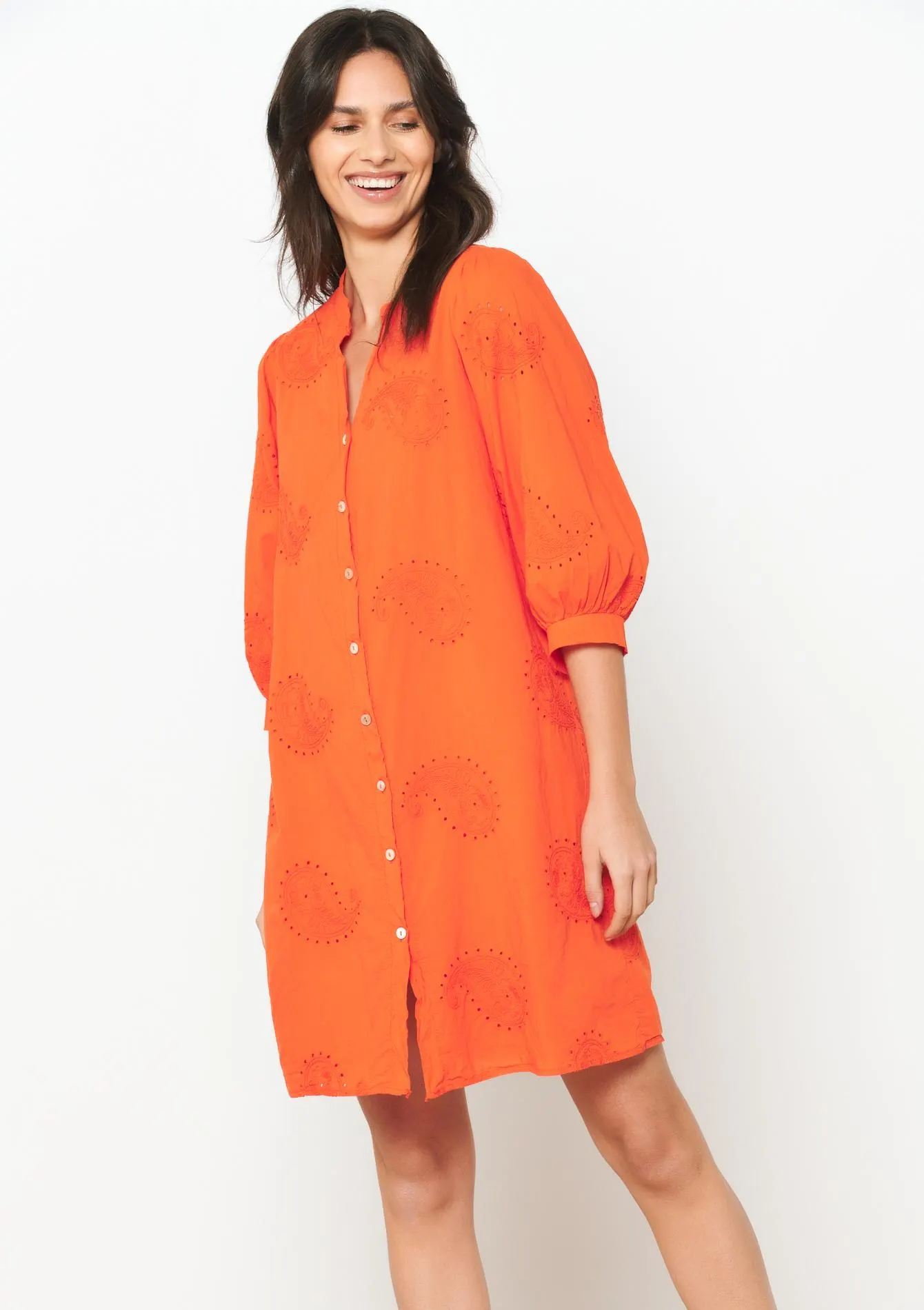 Shirt dress with embroidery
