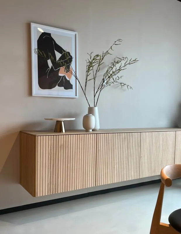 Hangdressoir met lamellen (maatwerk) - natuur eiken