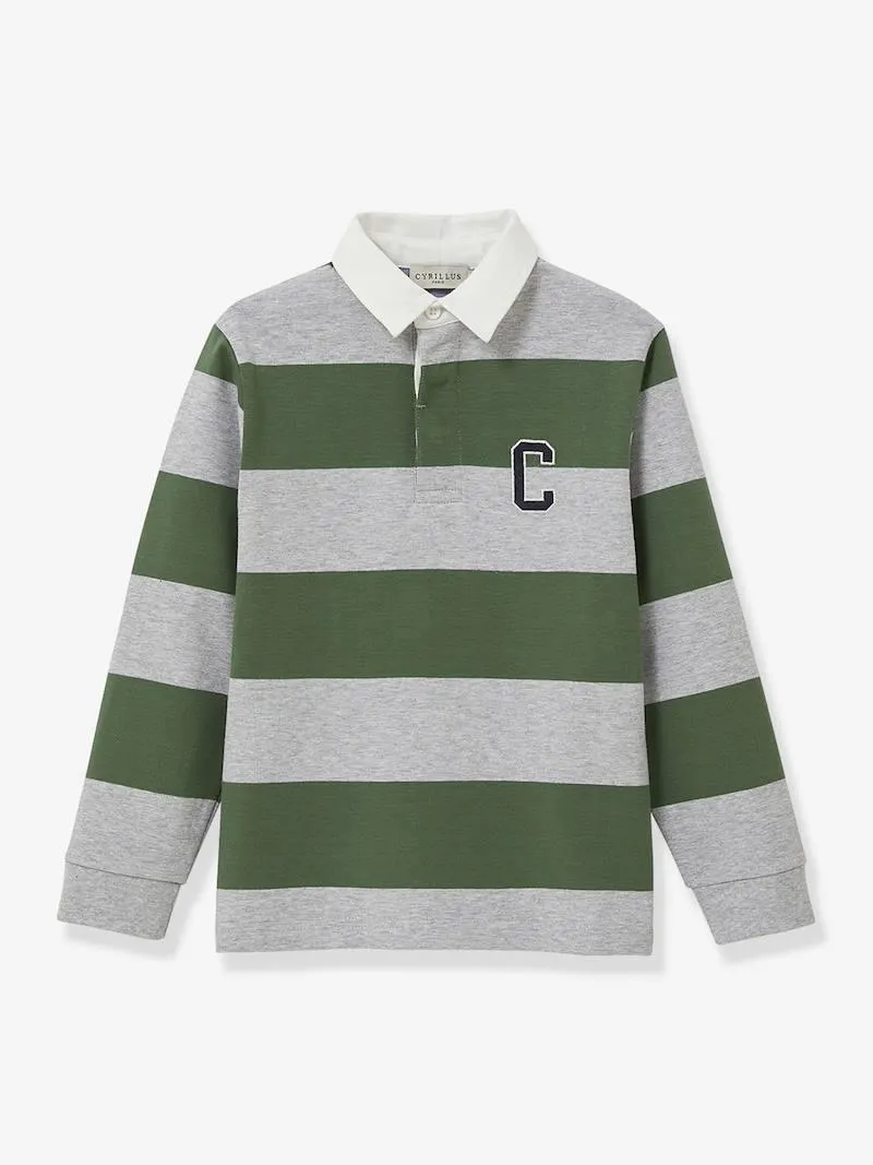Polo-rugby rayé garçon coton biologique - vert