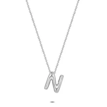 Halsketting in edelstaal, bubble letter N