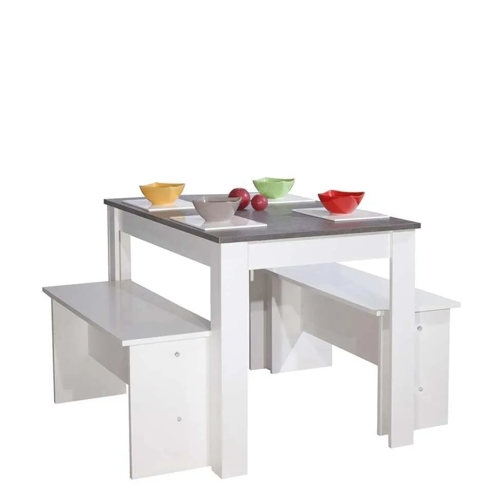 Symbiosis eethoek Batsto (banken inbegrepen) - wit/betongrijs