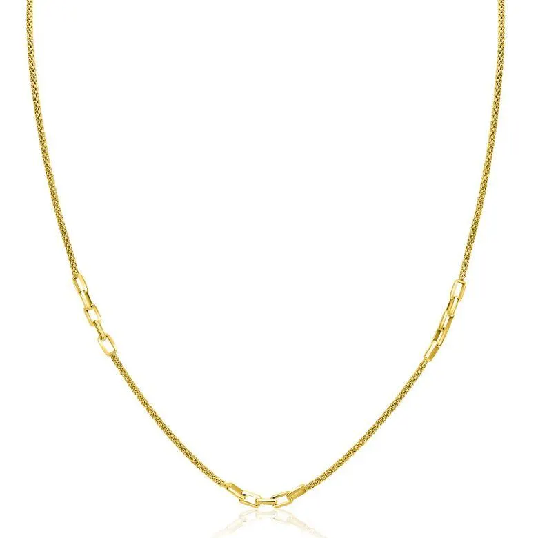 ZINZI gold plated zilveren popcorn schakelketting 45-48cm met drie paperclip schakelaccenten ZIC2709G