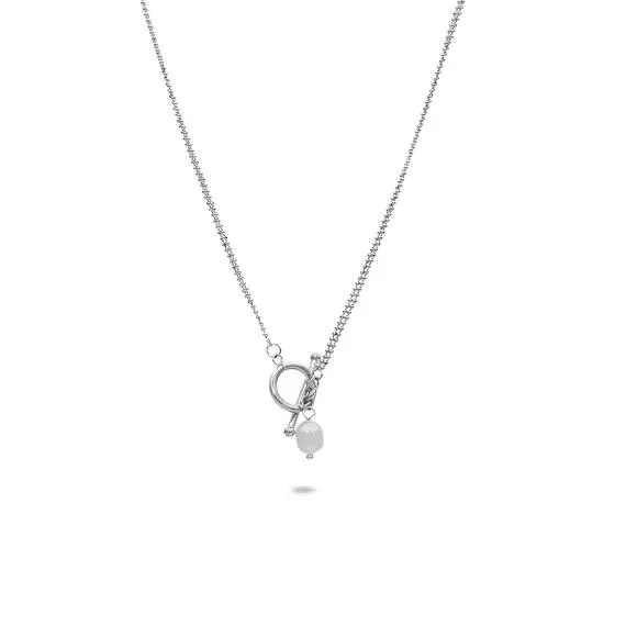 Halsketting in edelstaal, zoetwaterparel