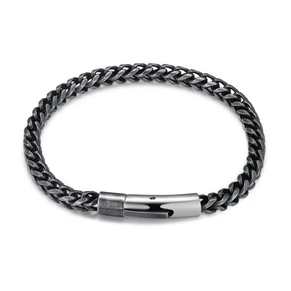 Armband in edelstaal, vierkante grijze schakel