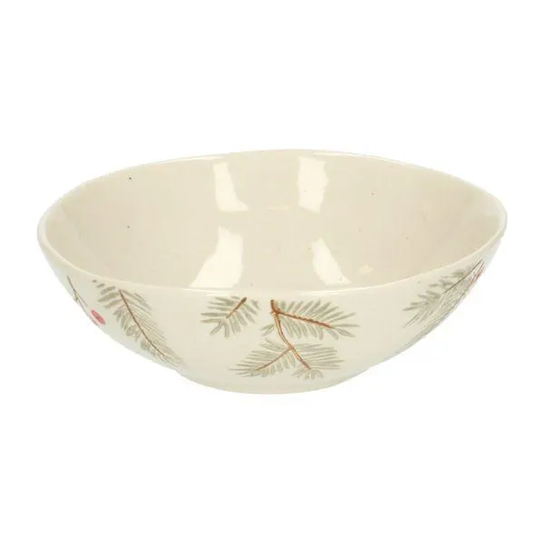 Kom, beige, dennentakjes, steengoed