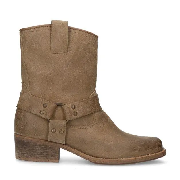 Taupe suède biker enkelboots