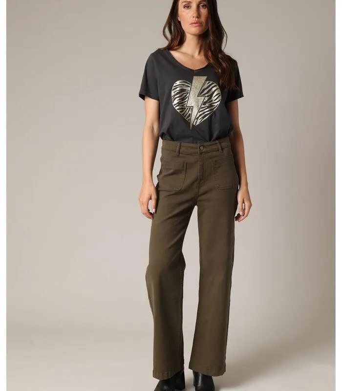 LIZETTE - Hoge taille stretch katoenen flared broek