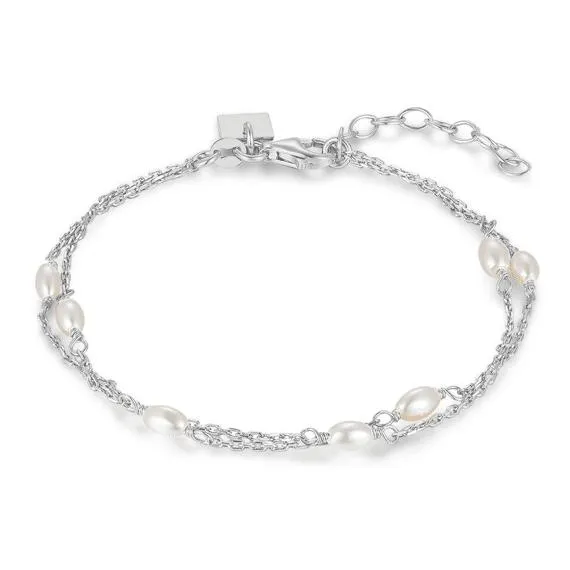 Armband in zilverkleurig zilver met parels