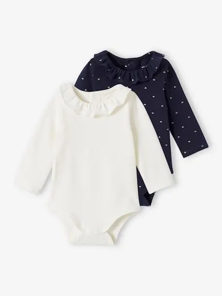 Lot de 2 bodies bébé col claudine manches longues - marine