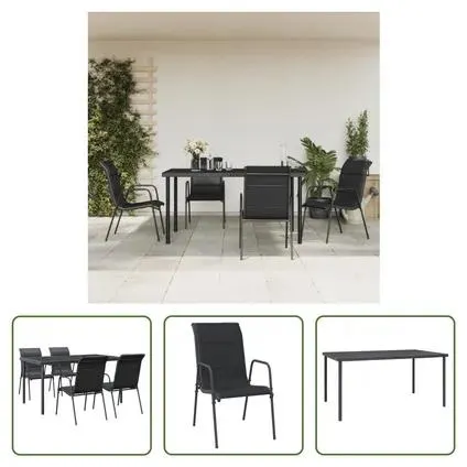 vidaXL Ensemble à manger de jardin 5 pcs noir textilène et acier