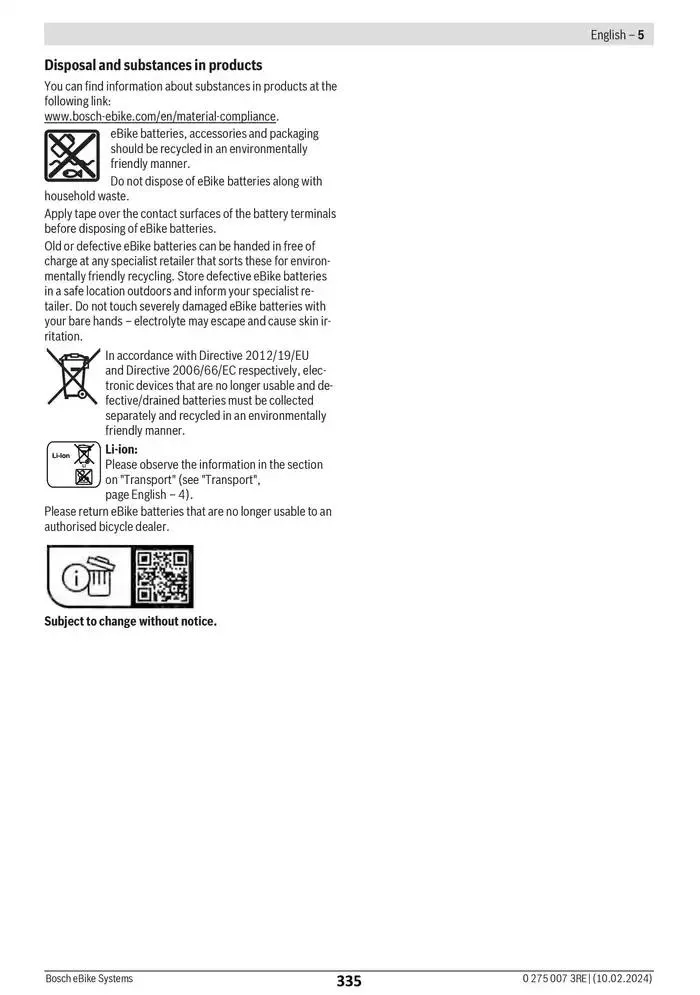 Electric Bike Manual van 12 februari tot 12 augustus 2025 - folder pagina 335