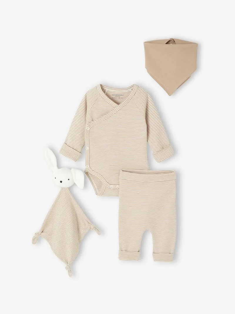 Ensemble naissance évolutif 4 pièces body + legging + bavoir + doudou