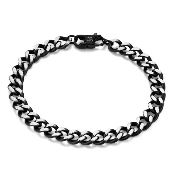 Armband in edelstaal, schakels in zwart en zilver