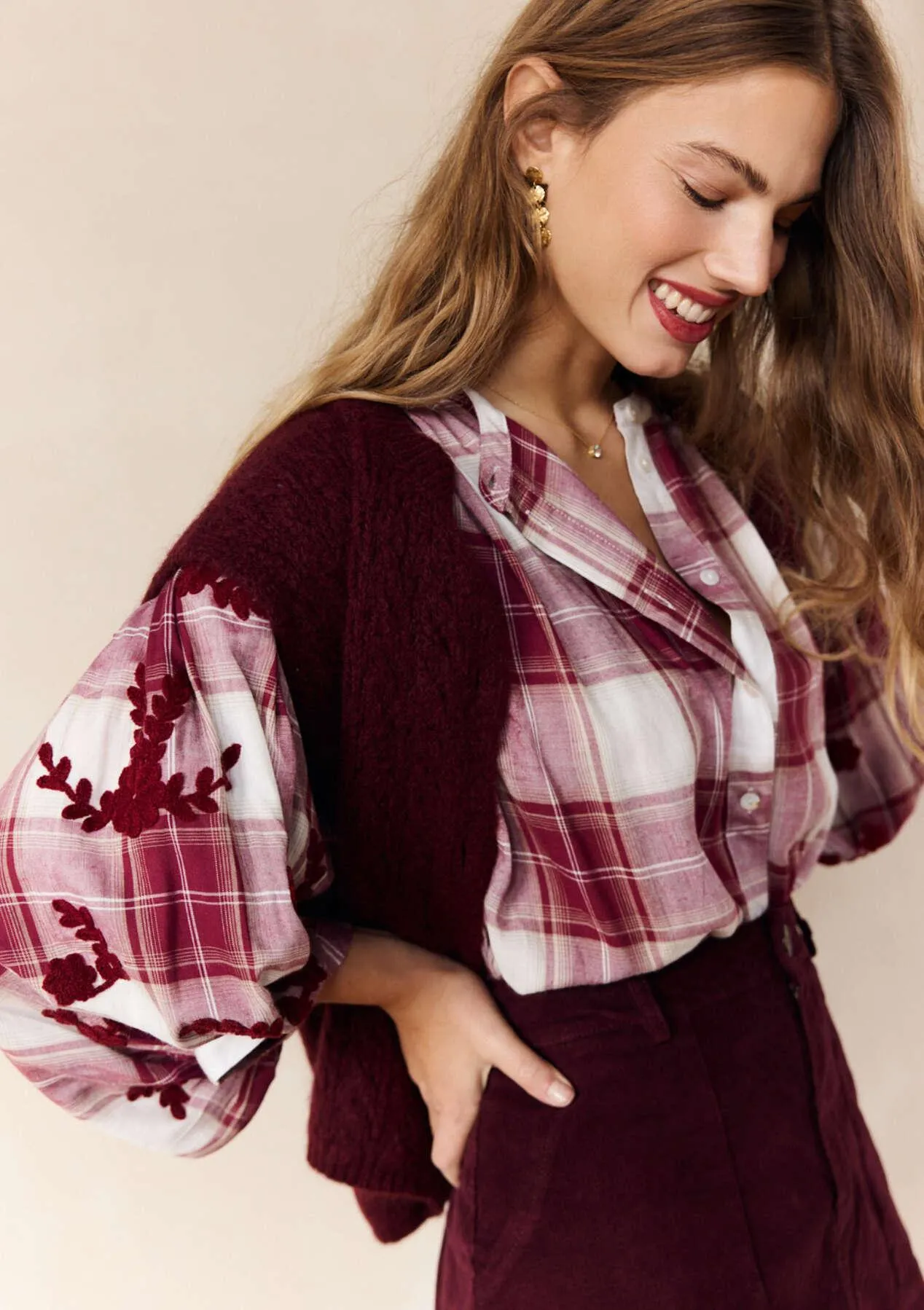 Embroidered gingham blouse