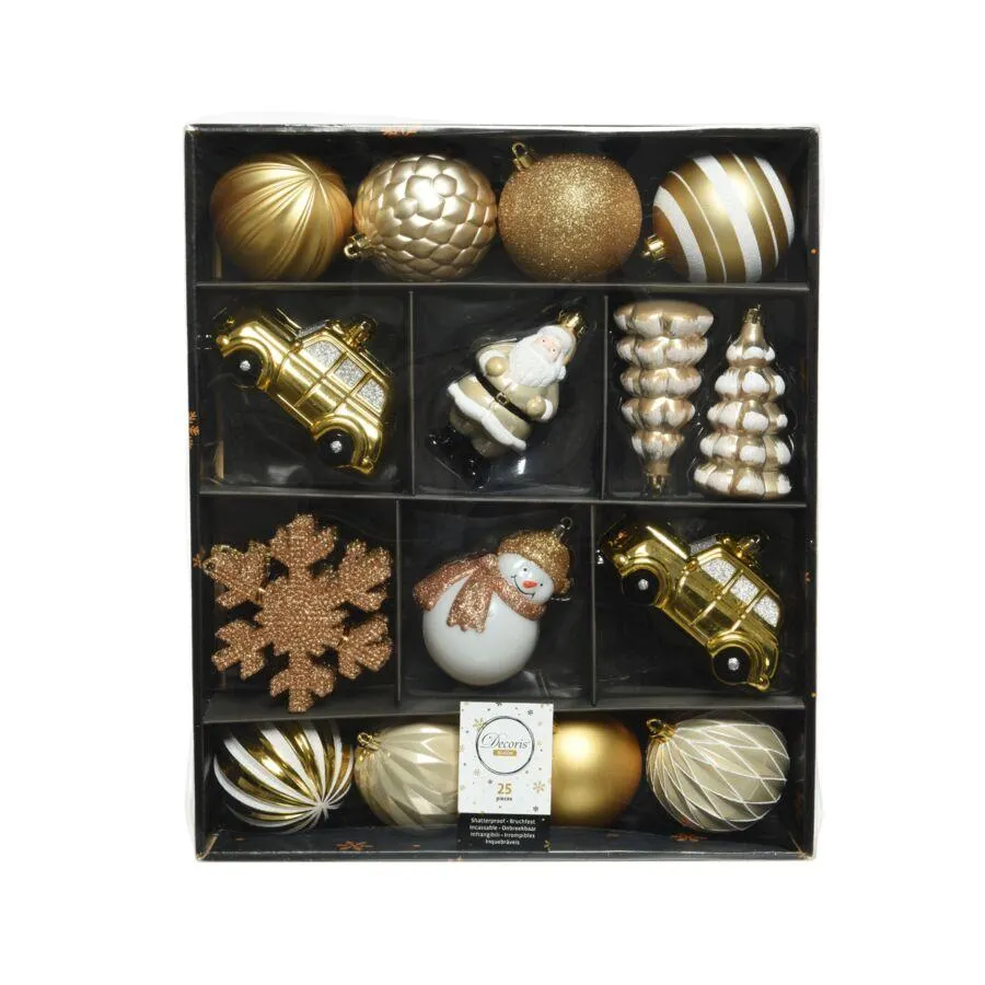 Decoris Kerstballen Kunststof Mix 25-delig Goud Parel