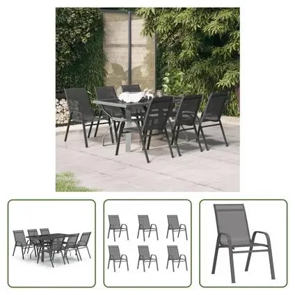 vidaXL Ensemble de salle à manger de jardin 7 pcs Gris et noir