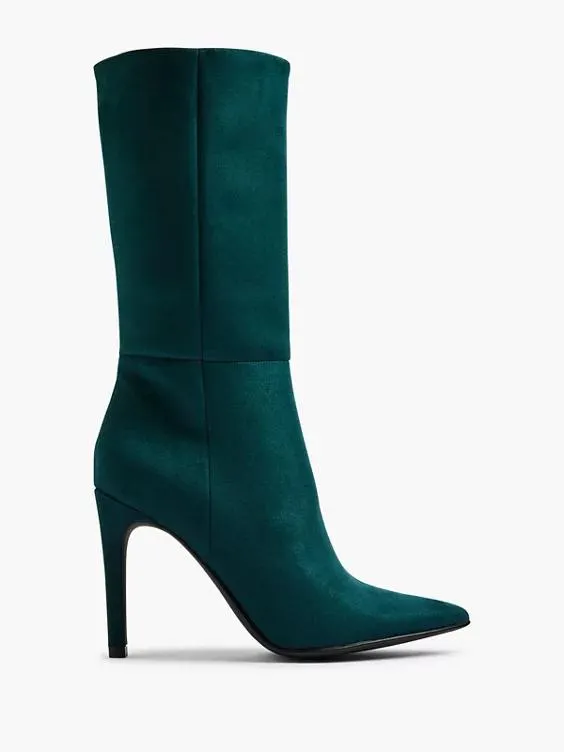 Groene lange laars hoge hak