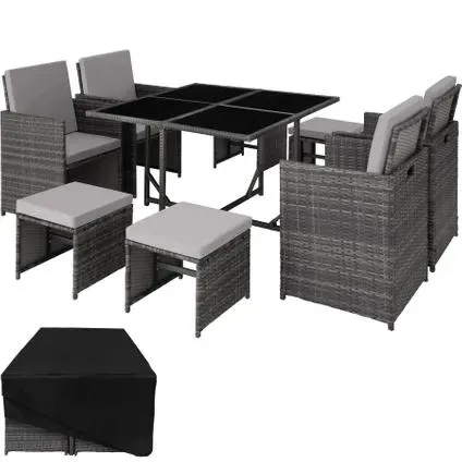 Tectake® Salon De Jardin Bilbao 8 Places Avec Housse De Protection - Gris