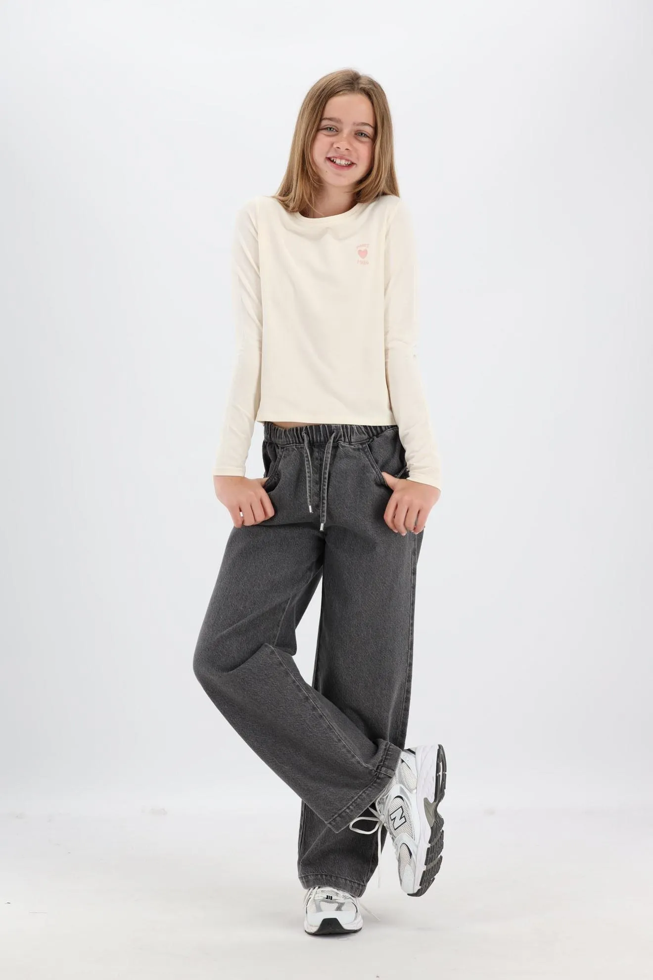 Zachtbeige longsleeve met ronde hals