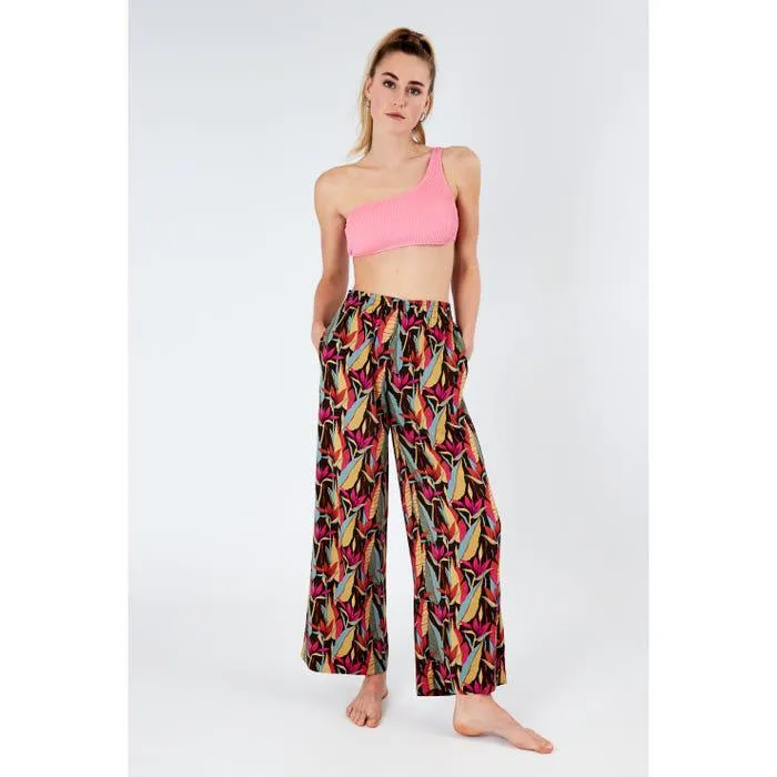 Losse broek bloem fuchsia